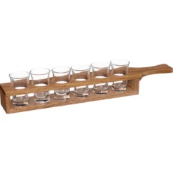 Taca do serwowania drinków, drewniana, 6 kieliszków