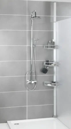 Teleskopowa półka łaziekowa pod prysznic PURIO, narożna, 3 poziomy, WENKO
