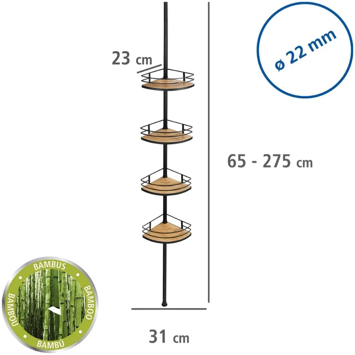 Teleskopowa półka pod prysznic DOLCEDO, 4 poziomy, WENKO