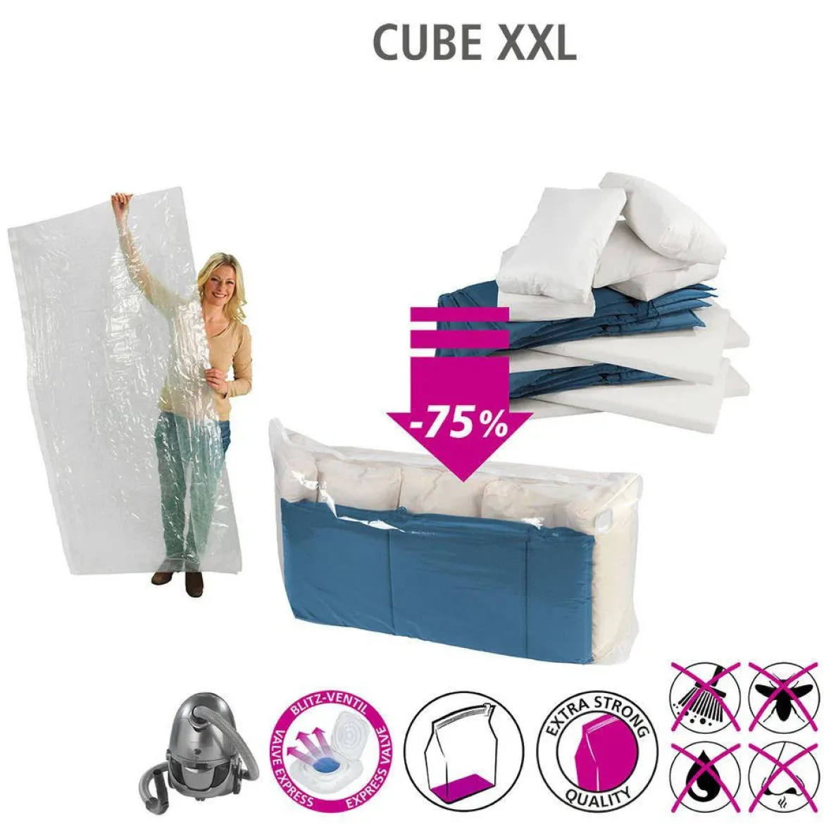 Uniwersalny worek próżniowy CUBE XXL - 90 x 180 x 50 cm, WENKO