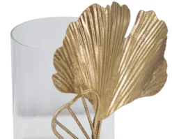 Świecznik metalowy LEAF, motyw liścia, złoty, 17x12x21 cm