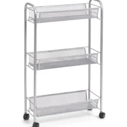 Wielofunkcyjny mobilny organizer do kuchni lub łazienki, 3 siatkowe półki, 4 kółka, materiał metal, marki ZELLER