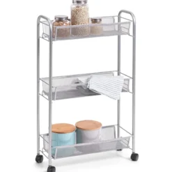 Wielofunkcyjny mobilny organizer do kuchni lub łazienki, 3 siatkowe półki, 4 kółka, materiał metal, marki ZELLER