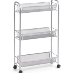 Wielofunkcyjny mobilny organizer do kuchni lub łazienki, 3 siatkowe półki, 4 kółka, materiał metal, marki ZELLER