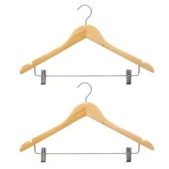 Wieszaki drewniane do szafy z metalowymi klamerkami COMFY PLACES, 2 sztuki