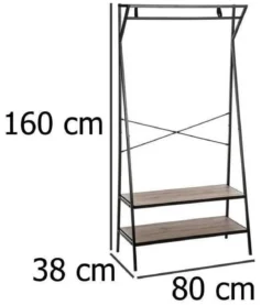 Wieszak na ubrania z półkami na buty, 160 x 80 x 38 cm, drążek, otwarta szafa