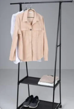Wieszak stojący na ubrania z szafką na buty, metalowy, 55 - 88 x 45 x 157 cm