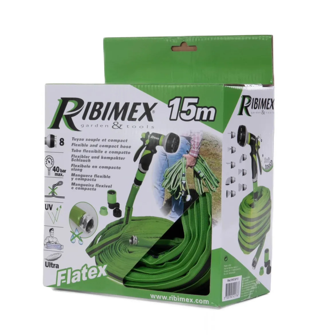 Wąż ogrodowy rozciągliwy z pistoletem o 8 trybach RIBIMEX
