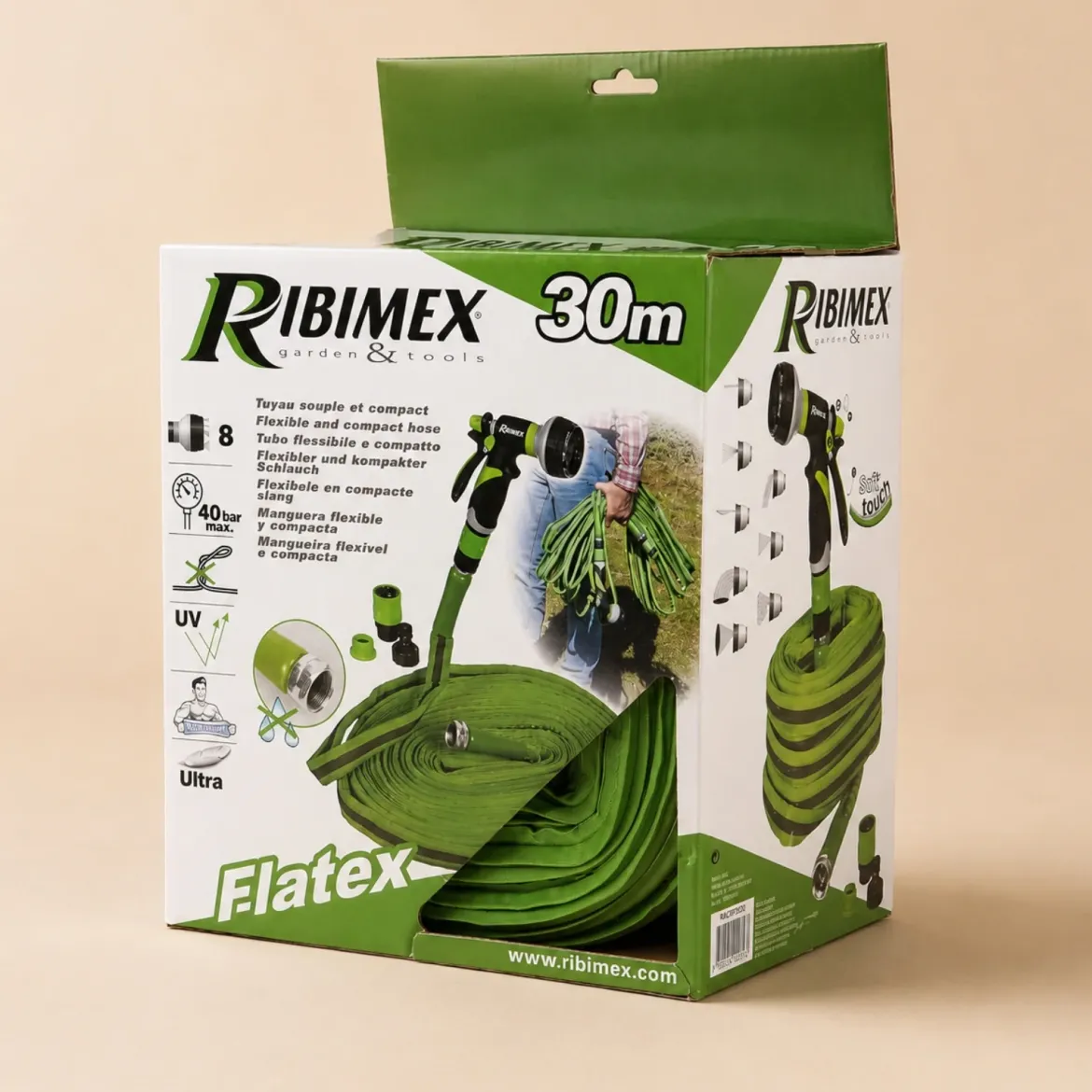Wąż ogrodowy rozciągliwy z pistoletem o 8 trybach RIBIMEX