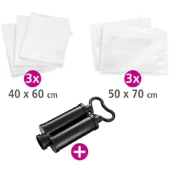 Worki próżniowe do przechowywania, zestaw plastikowych toreb + pompka - 40 x 60 cm (3 szt.), 50 x 70 cm (2 szt.), WENKO