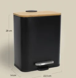 Wąski kosz łazienkowy z bambusem ZETRU, 5 l