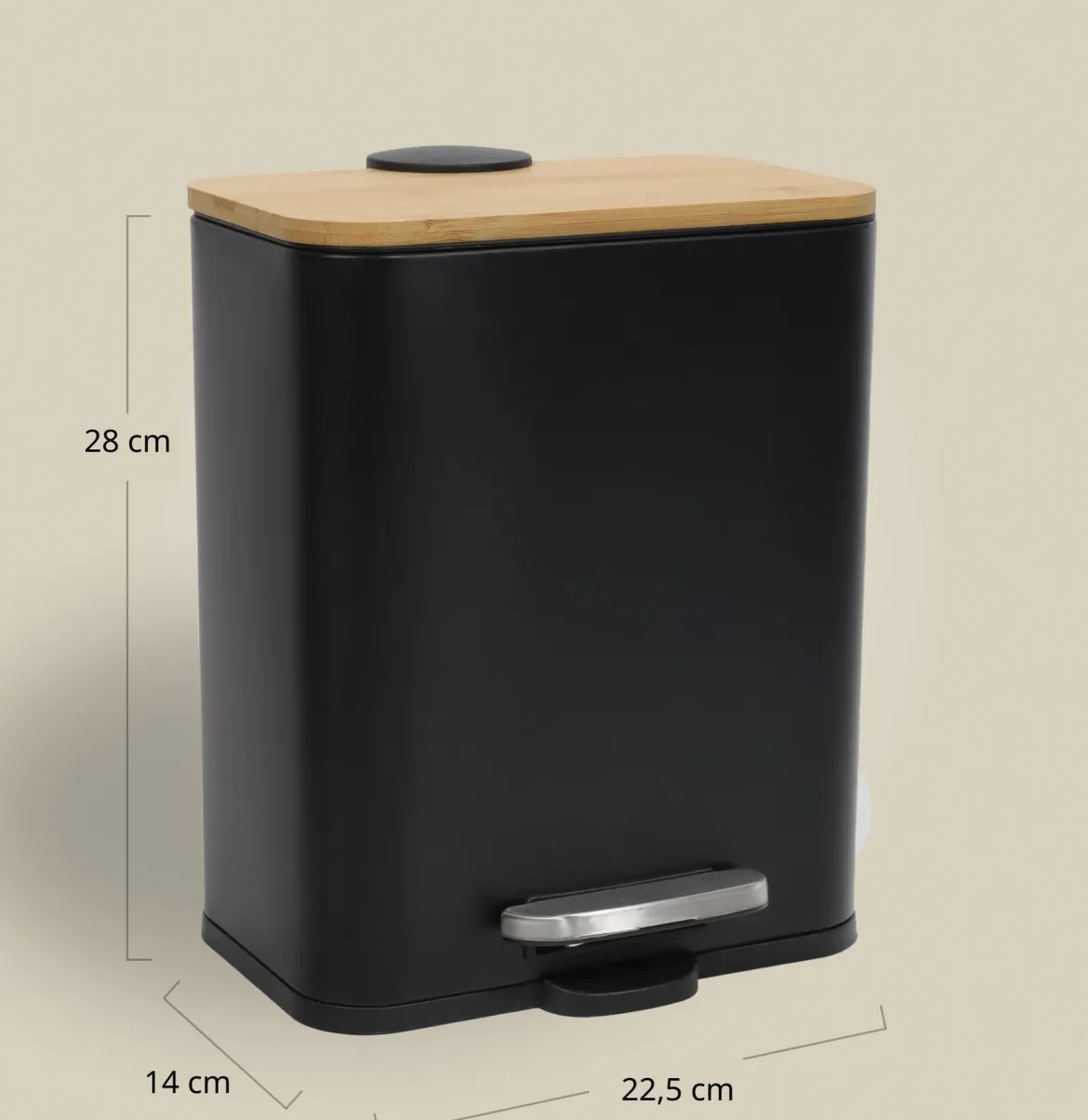 Wąski kosz łazienkowy z bambusem ZETRU, 5 l