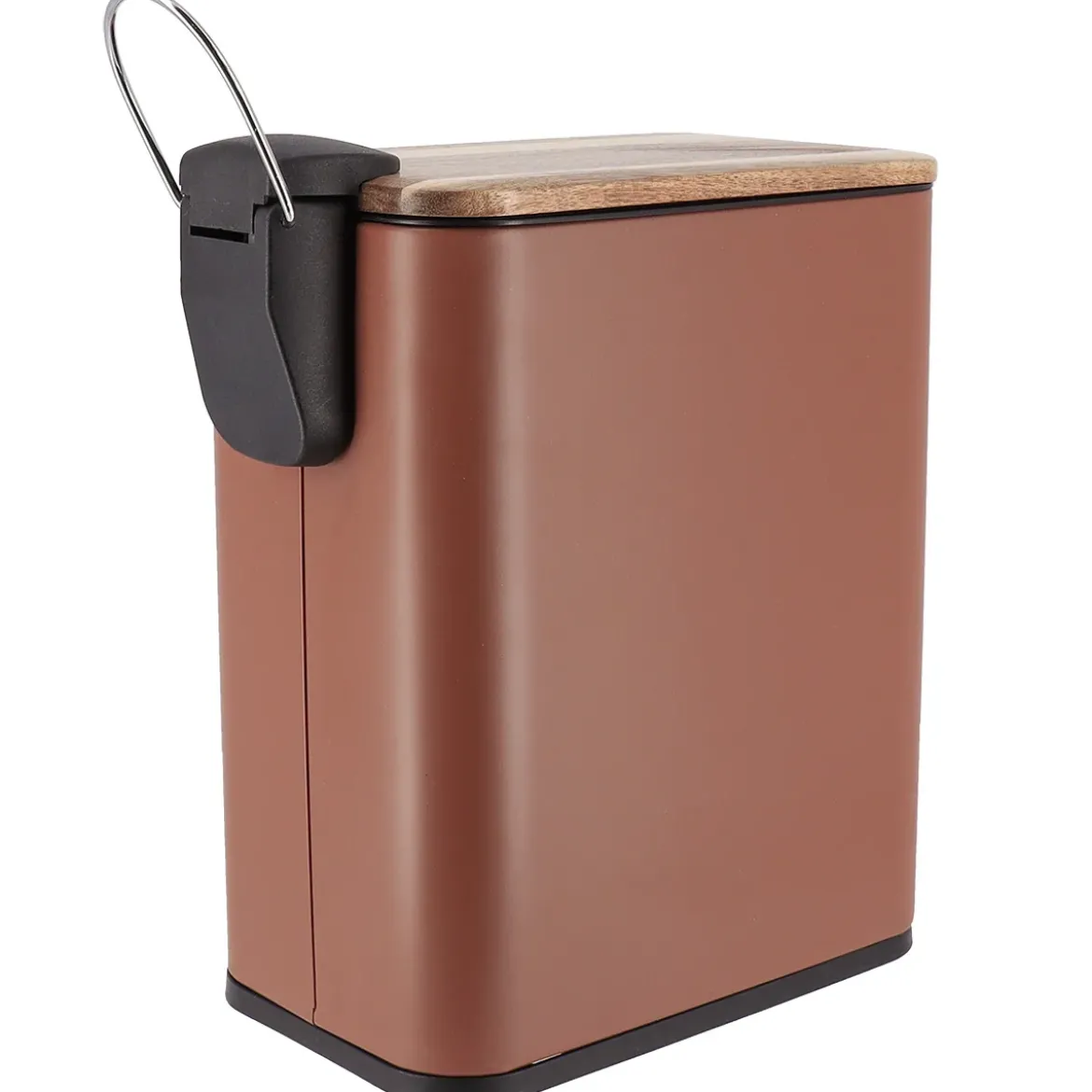 Wąski kosz do śmieci do łazienki MONO z drewnianą pokrywą, 5 l