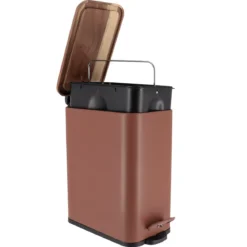 Wąski kosz do śmieci do łazienki MONO z drewnianą pokrywą, 5 l