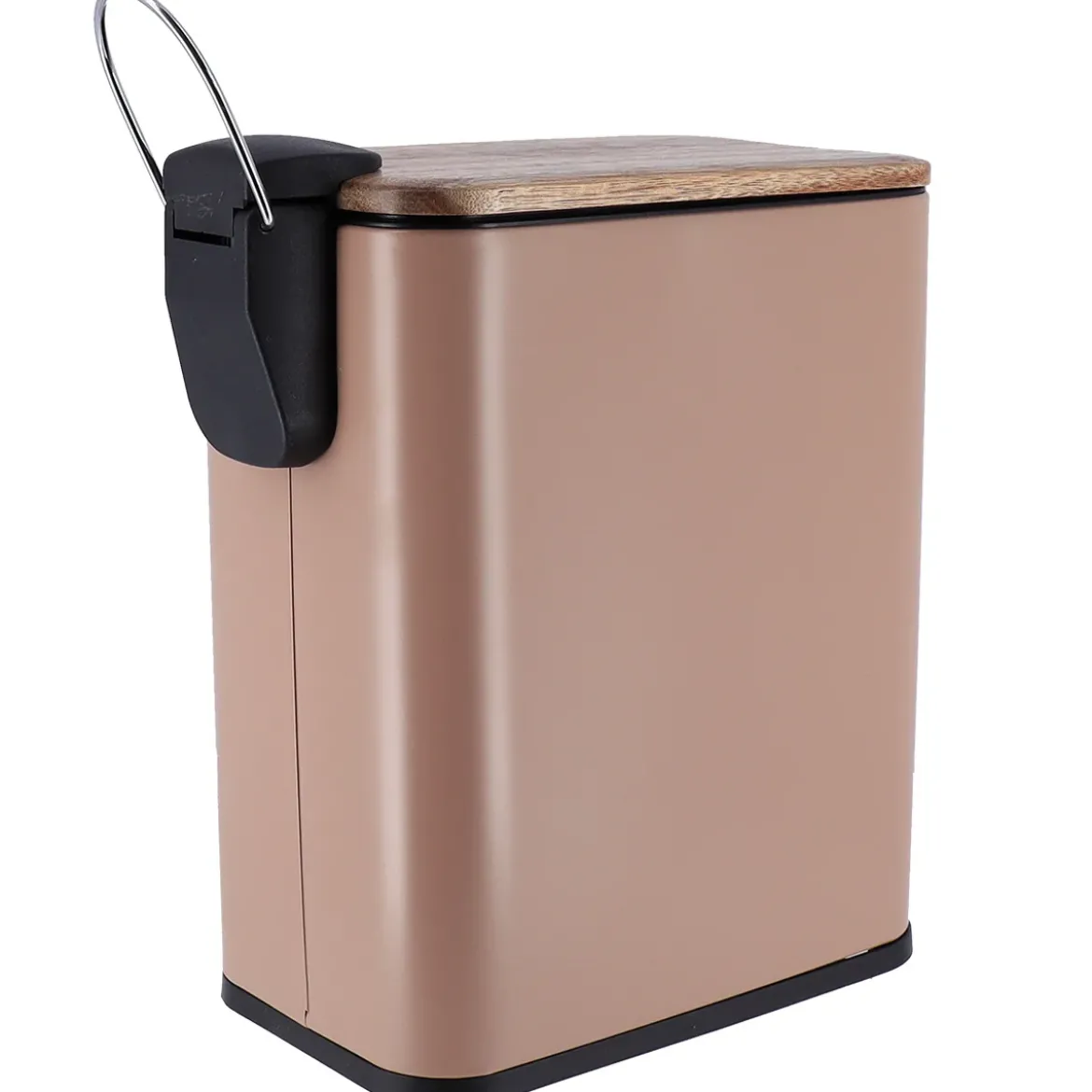 Wąski kosz do śmieci do łazienki MONO z drewnianą pokrywą, 5 l