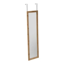 Wysokie lustro do zawieszenia na drzwi, bambusowa rama, 110 x 35 x 1,5 cm