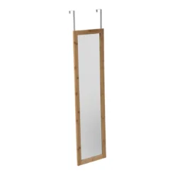 Wysokie lustro do zawieszenia na drzwi, bambusowa rama, 110 x 35 x 1,5 cm