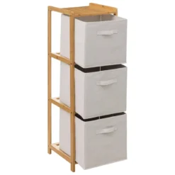 Wysoki regał bambusowy TIDY z 3 materiałowymi koszami, wys. 109,5 cm