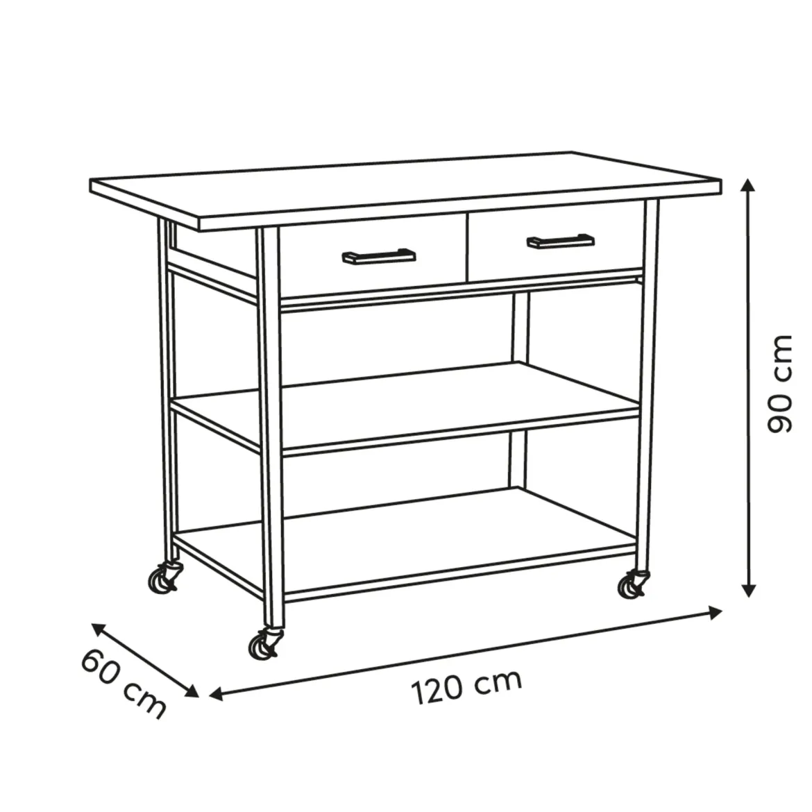 Wyspa kuchenna, mobilna COME, 2 szuflady, 120 cm