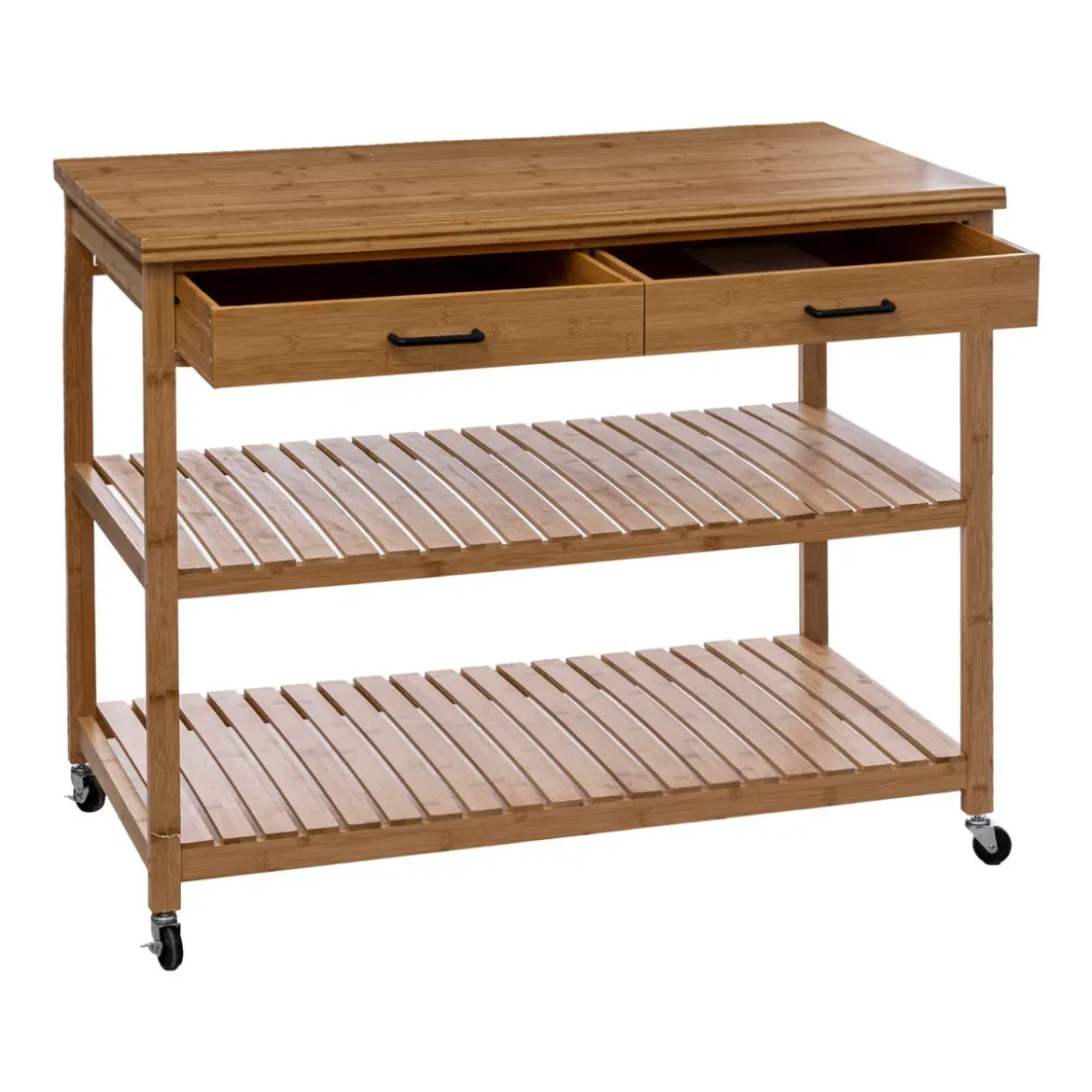 Wyspa kuchenna na kółkach, bambus, 108 x 60 x 90 cm