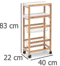 Wózek do kuchni, stolik z bambusa do serwowania dań, barek na kółkach.