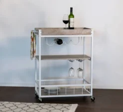 Wózek kuchenny RUSTICO, trójpoziomowy regał na kółkach z uchwytami na butelki i kieliszki - 80 x 89,5 x 40 cm, WENKO
