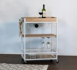 Wózek kuchenny RUSTICO, trójpoziomowy regał na kółkach z uchwytami na butelki i kieliszki - 80 x 89,5 x 40 cm, WENKO