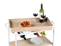 Wózek kuchenny RUSTICO, trójpoziomowy regał na kółkach z uchwytami na butelki i kieliszki - 80 x 89,5 x 40 cm, WENKO