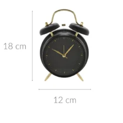 Zegar budzik w klasycznym stylu, ze złotymi wskazówkami, metalowy, Ø 12 cm