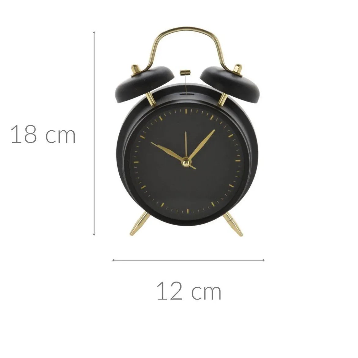 Zegar budzik w klasycznym stylu, ze złotymi wskazówkami, metalowy, Ø 12 cm