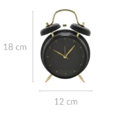 Zegar budzik w klasycznym stylu, ze złotymi wskazówkami, metalowy, Ø 12 cm