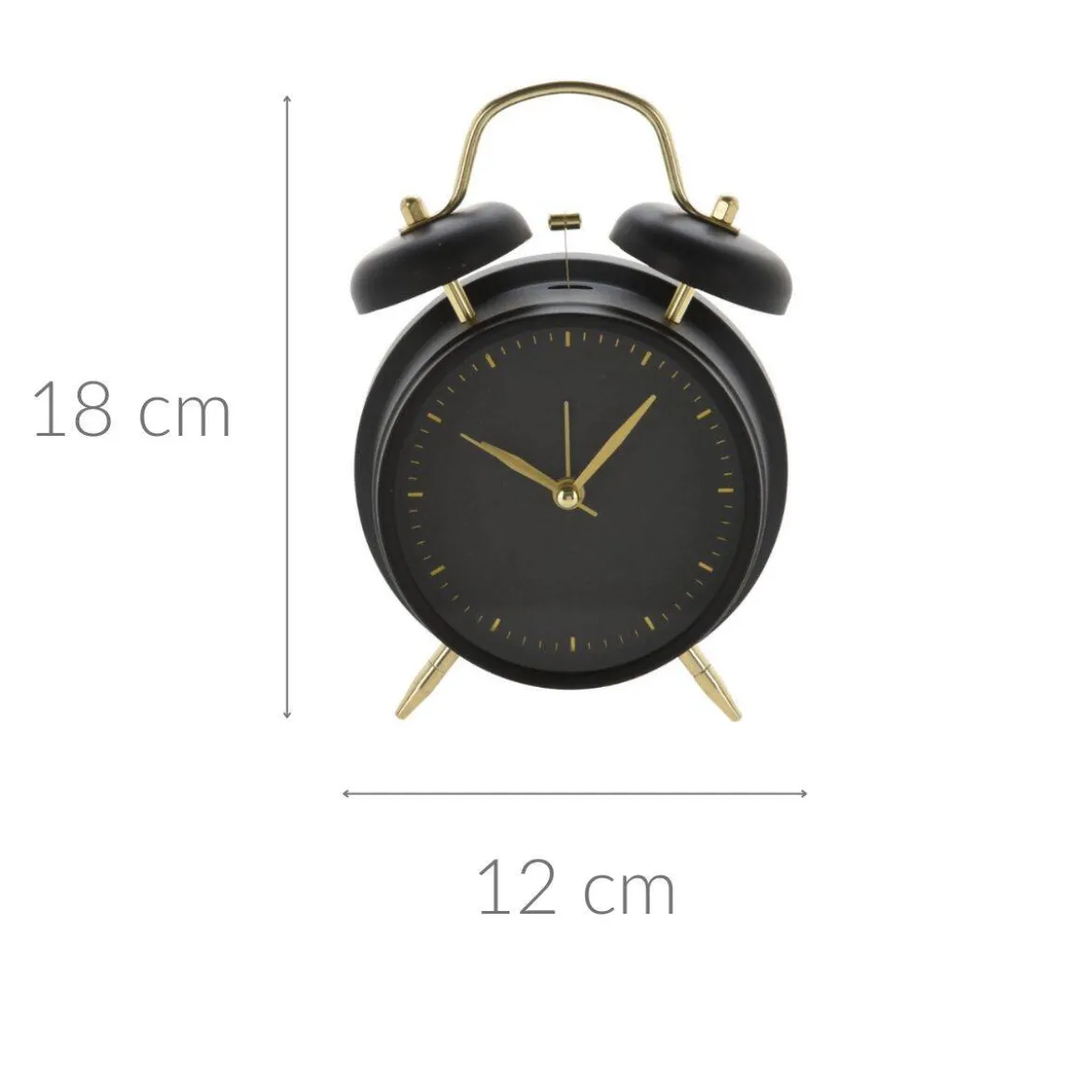 Zegar budzik w klasycznym stylu, ze złotymi wskazówkami, metalowy, Ø 12 cm