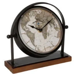 Zegarek retro na komodę Flavia, tarcza z mapą świata, wys. 20 cm