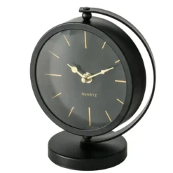 Zegar stołowy czarny BALIA, złote wskazówki, 20 cm