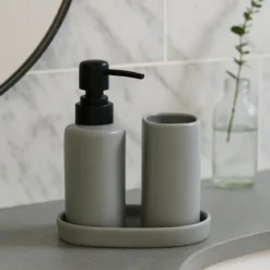 Zestaw łazienkowy PLY, ceramiczny dozownik, kubek i taca