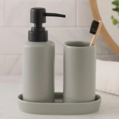 Zestaw łazienkowy PLY, ceramiczny dozownik, kubek i taca