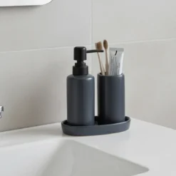 Zestaw łazienkowy PLY, ceramiczny dozownik, kubek i taca