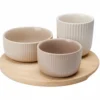 Zestaw ceramicznych miseczek do przekąsek LINY na bambusowej tacy