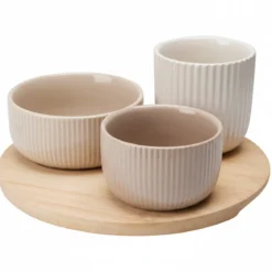 Zestaw ceramicznych miseczek do przekąsek LINY na bambusowej tacy
