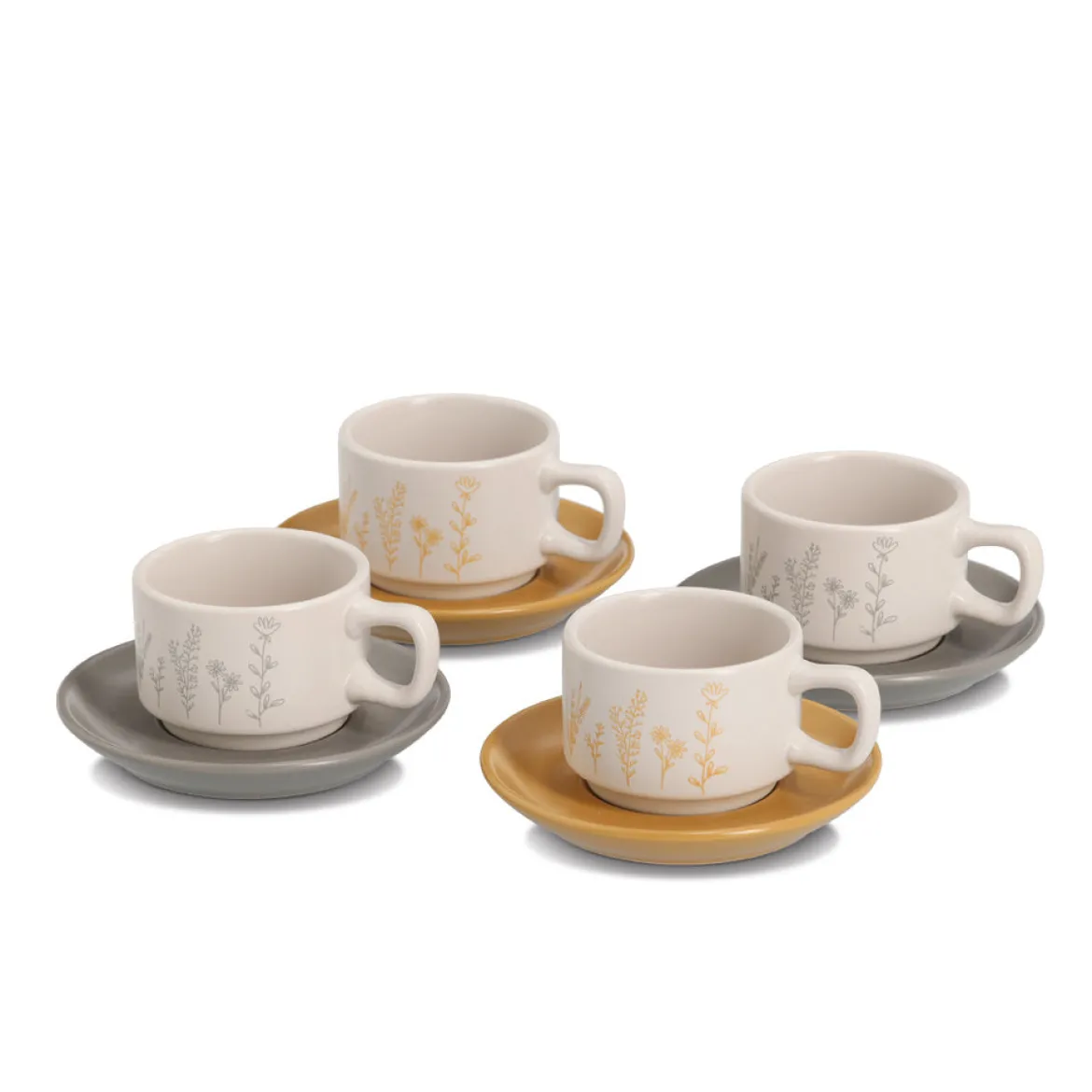 Zestaw do espresso FLOWERS, 4 filiżanki ze spodkami, 70 ml