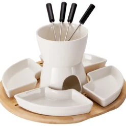 Zestaw do fondue czekoladowego z deską bambusową, 11 elementów