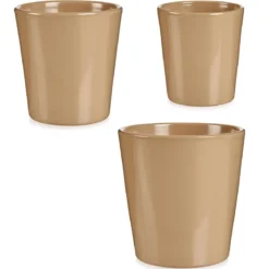Zestaw doniczek ceramicznych, beżowych, 3 sztuki