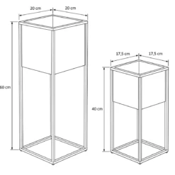 Zestaw 2 doniczek kwadratowych na stojaku, 20 x 20 x 60 cm