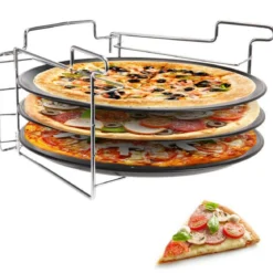 Zestaw do pieczenia pizzy: 3 metalowe blaszki + stojak