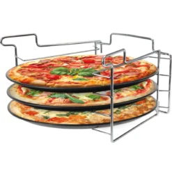 Zestaw do pieczenia pizzy: 3 metalowe blaszki + stojak
