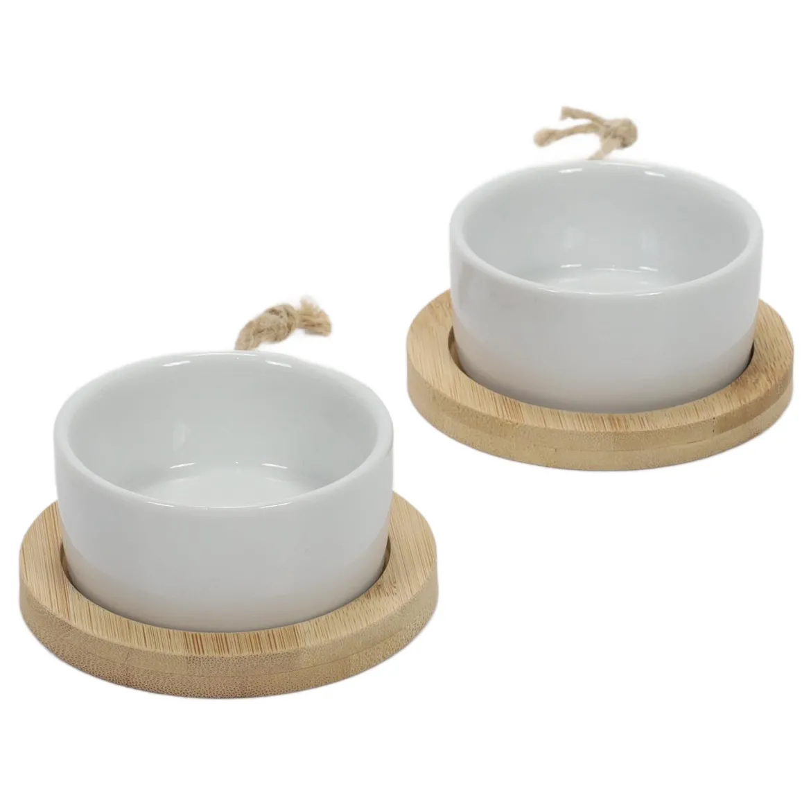 Zestaw do przekąsek, dressingów i przystawek - 2 okrągłe porcelanowe miseczki na tackach