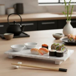 Zestaw do serwowania sushi ORIA dla 2 osób, 9 elementów, taca z marmuru