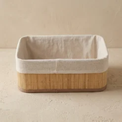 Zestaw 3 koszyków bambusowych z wkładem materiałowym, 30 x 20 x 13 cm