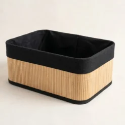 Zestaw 3 koszyków bambusowych z wkładem materiałowym, 30 x 20 x 13 cm