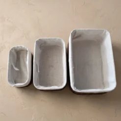 Zestaw 3 koszyków bambusowych z wkładem materiałowym, 30 x 20 x 13 cm